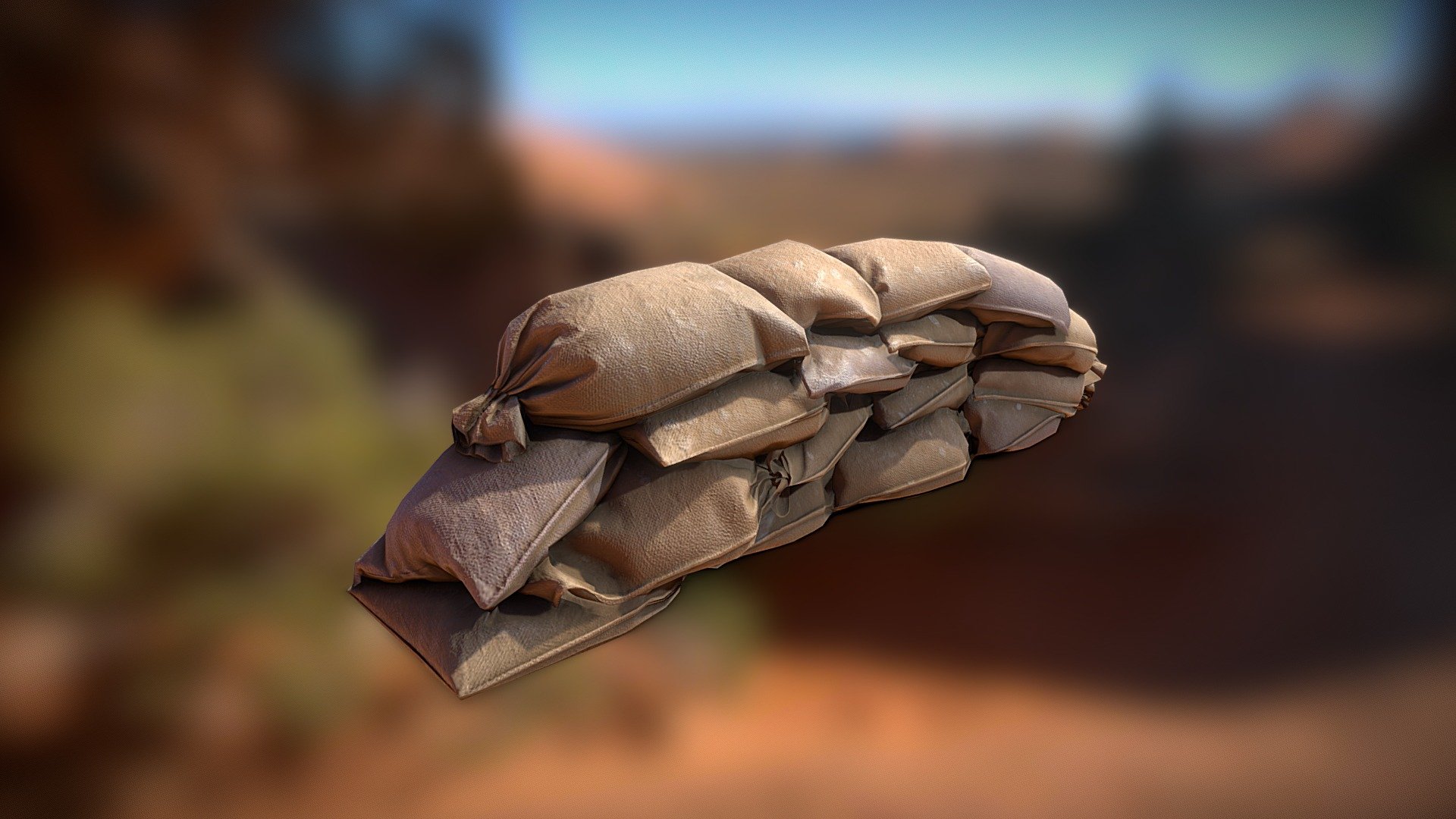 Sandbags mostly modeled in Marvelous Designer, with some tweaking and retopology in Zbrush. Textured in Substance Painter 3d model