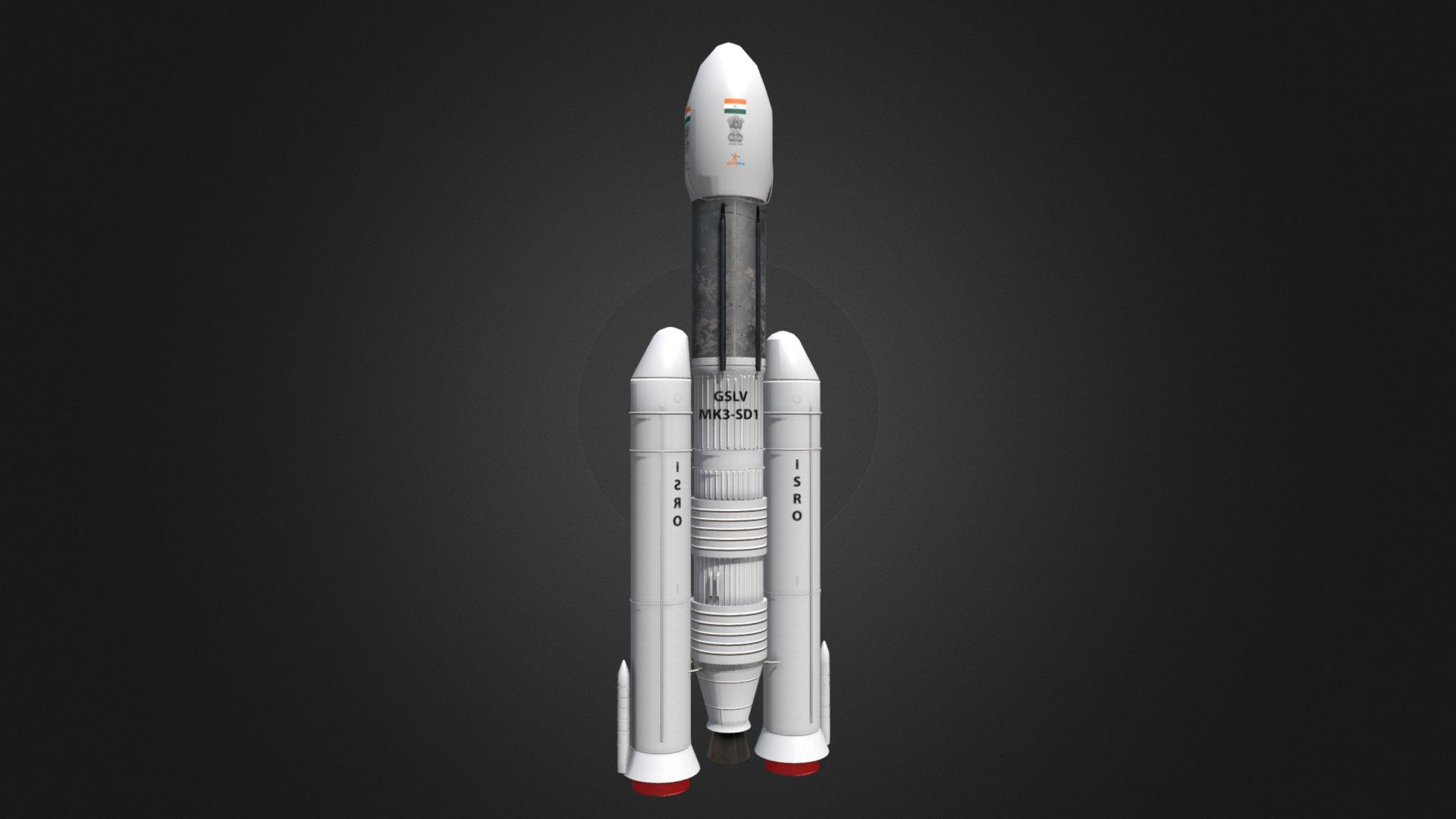 Indian Geosynchronous Satelite Launch Vehicle (GSLV) Mk3 made in Blender  v2.79 with UV unwrapped and painted in Substance Painter 2.

Texture resolutions are 1024x1024 including metal, roughness, heights, normals 3d model