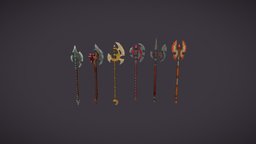 Fantasy axes set rpg, twohanded, items, weapon, handpainted, game, lowpoly, axe, fantasy, magic