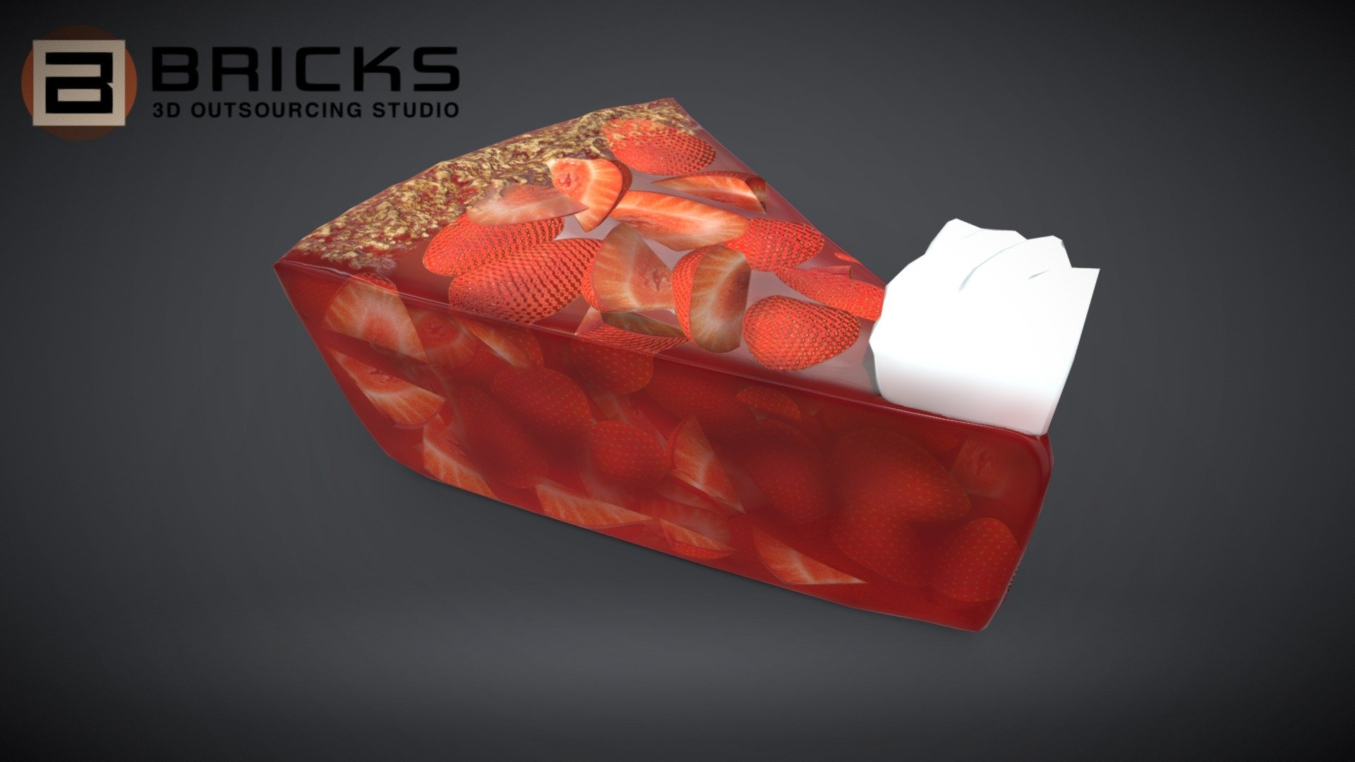 PBR Food Asset:
PieStrawberry_Piece
Polycount: 912
Vertex count: 458
Texture Size: 2048px x 2048px
Normal: OpenGL

If you need any adjust in file please contact us: team@bricks3dstudio.com

Hire us: tringuyen@bricks3dstudio.com
Here is us: https://www.bricks3dstudio.com/
        https://www.artstation.com/bricksstudio
        https://www.facebook.com/Bricks3dstudio/
        https://www.linkedin.com/in/bricks-studio-b10462252/ - PieStrawberryPiece - Buy Royalty Free 3D model by Bricks Studio (@bricks3dstudio) 3d model