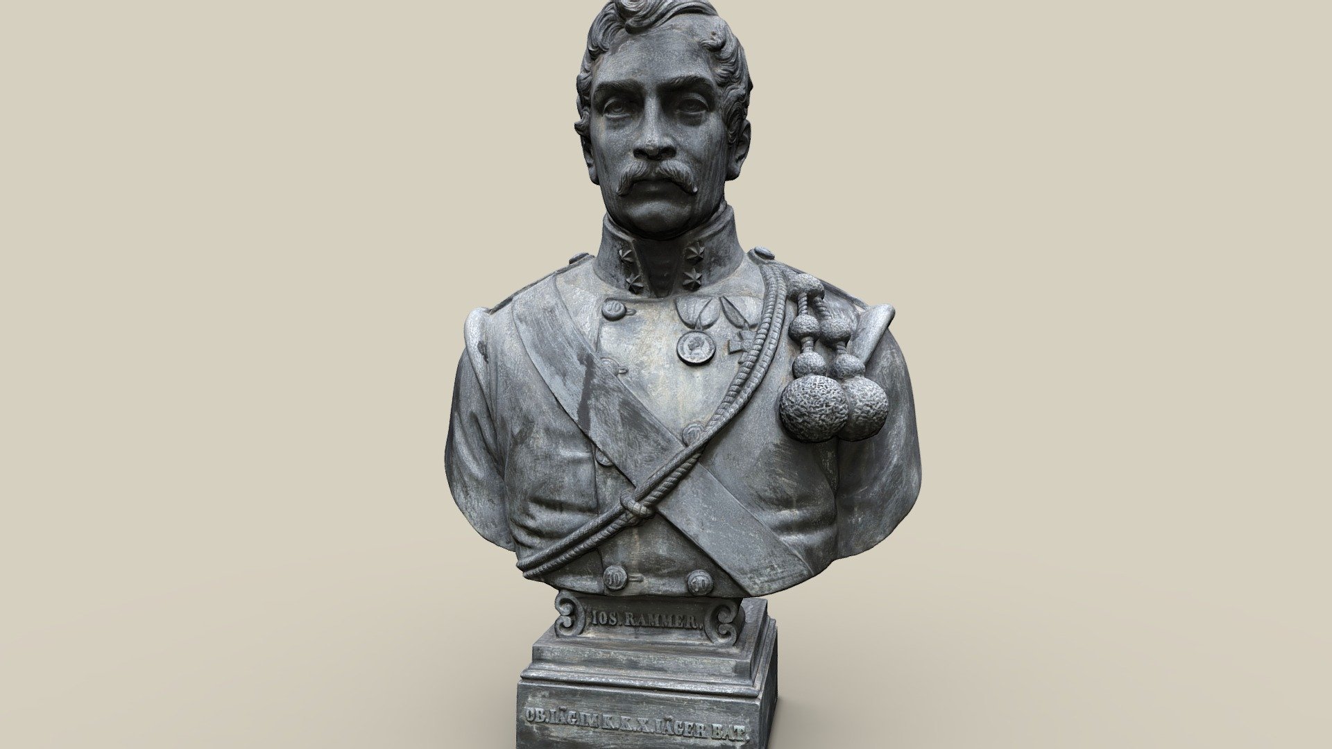 Bust of Josef Rammer on the grounds of the Heldenberg Memorial. Rammer, of the rank of &ldquo;Unterjäger
