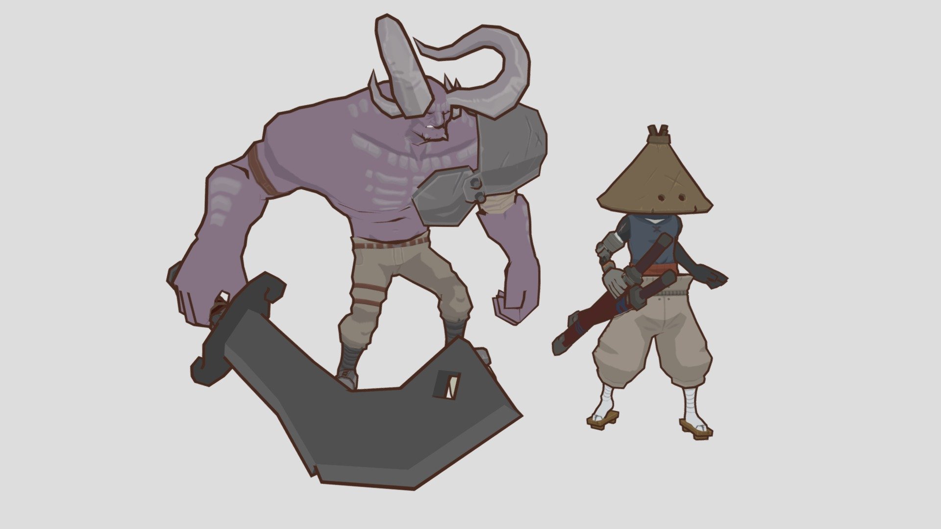 I love kenshi, I've dumped tons of hours into that game. I decided to do some loosely wind-waker inspired fan art. This is my main gank squad in kenshi, peace the scorchlander and papa the shek 3d model