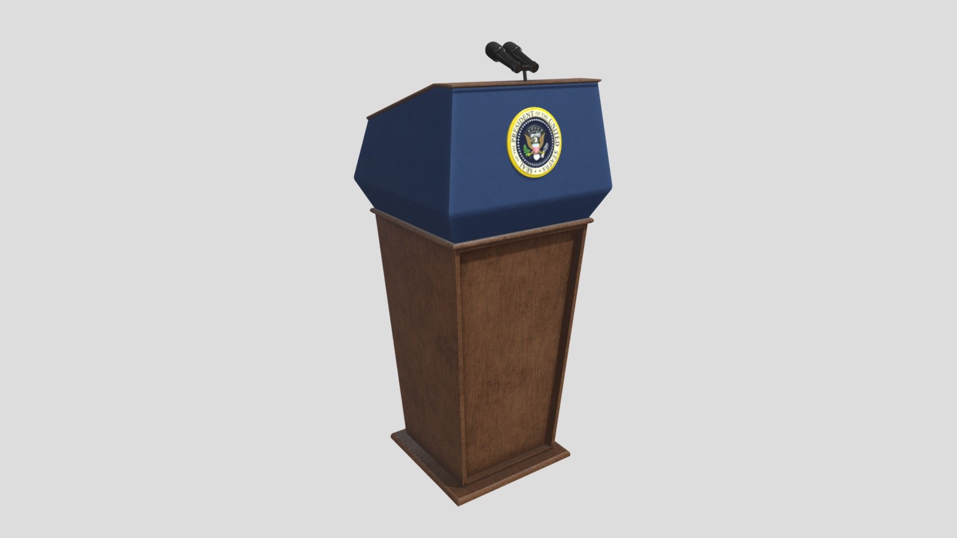 This presidential podium is perfect for any political scene, The model is lowpoly except the presidential seal but can easily be replaced and UV mapped to a low poly cylinder, The mesh is viewable from all angles and distances,

This includes:

The mesh
4K and 2K Texture Set (Albedo, Roughness, Normal, Height)
The mesh is UV unwrapped with vertex colors and can easily be retextured 3d model