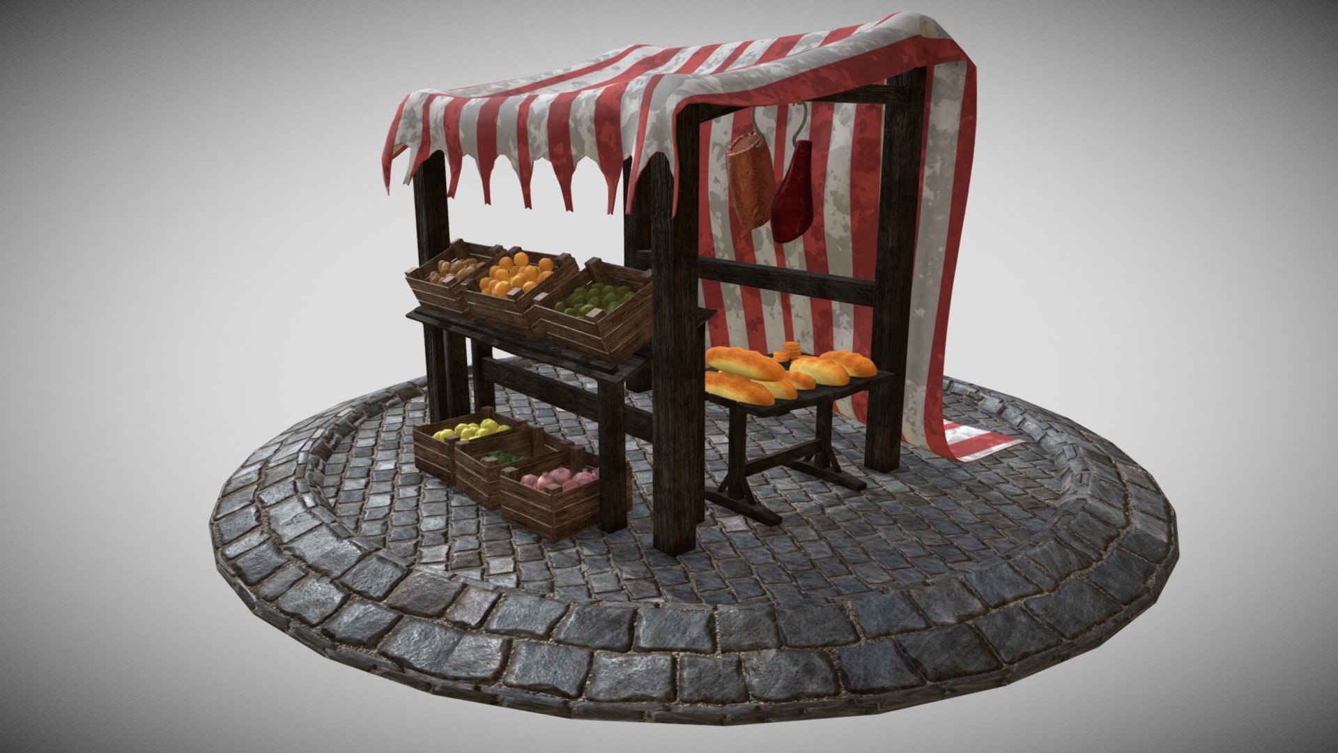 medievel market store with fruits, veggies and meat for some rpg games 3d model