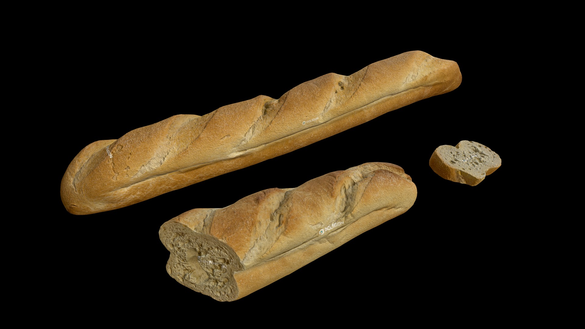 Find on Poliigon.com at https://www.poliigon.com/texture/bread-baguettes-french-001 - Bread Baguettes French 001 - 3D model by Poliigon.com (@poliigon) 3d model