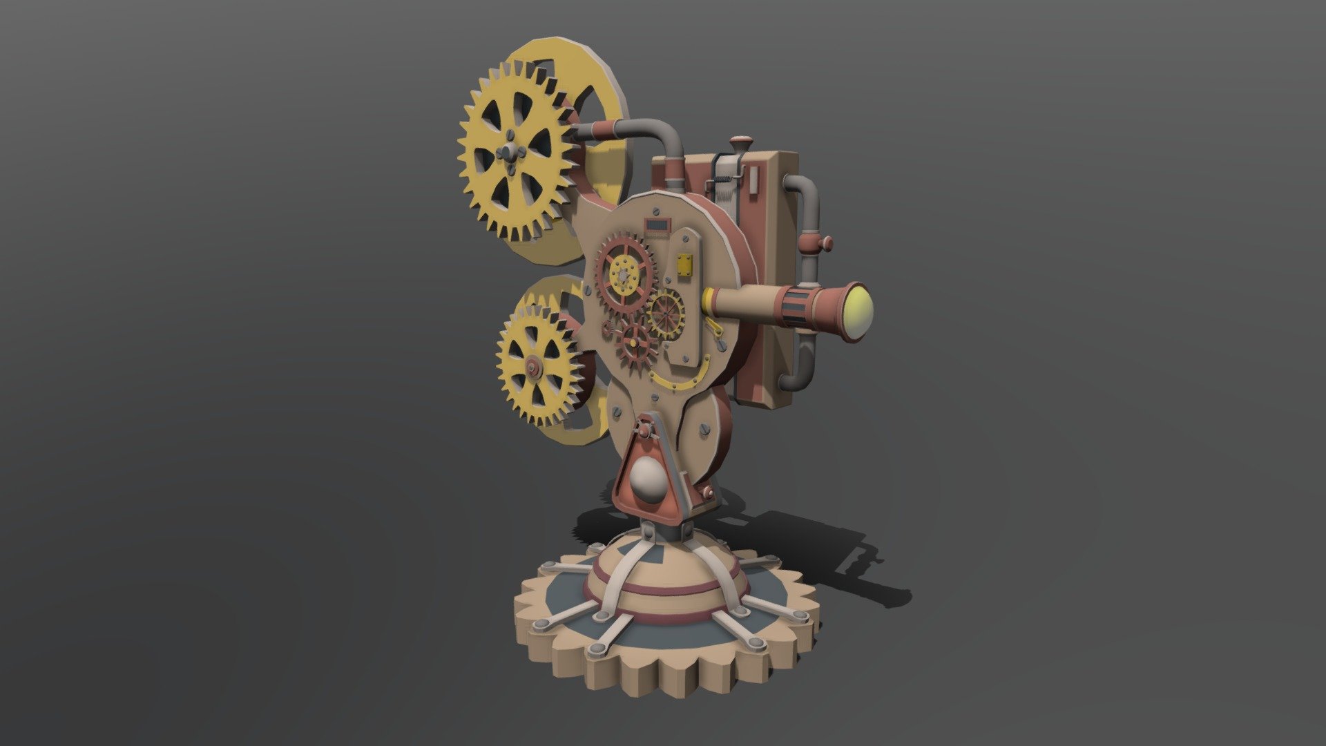 Hello, I have done this steampunk projector in maya as part of a task for a course that I am taking, the textures are basic and I hope later to make an appropriate one, any advice or criticism will be well received 3d model