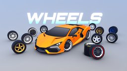 ARCADE: Wheels Pack wheel, rim, tire, pack, rims, tires, low-poly, stylized, noai