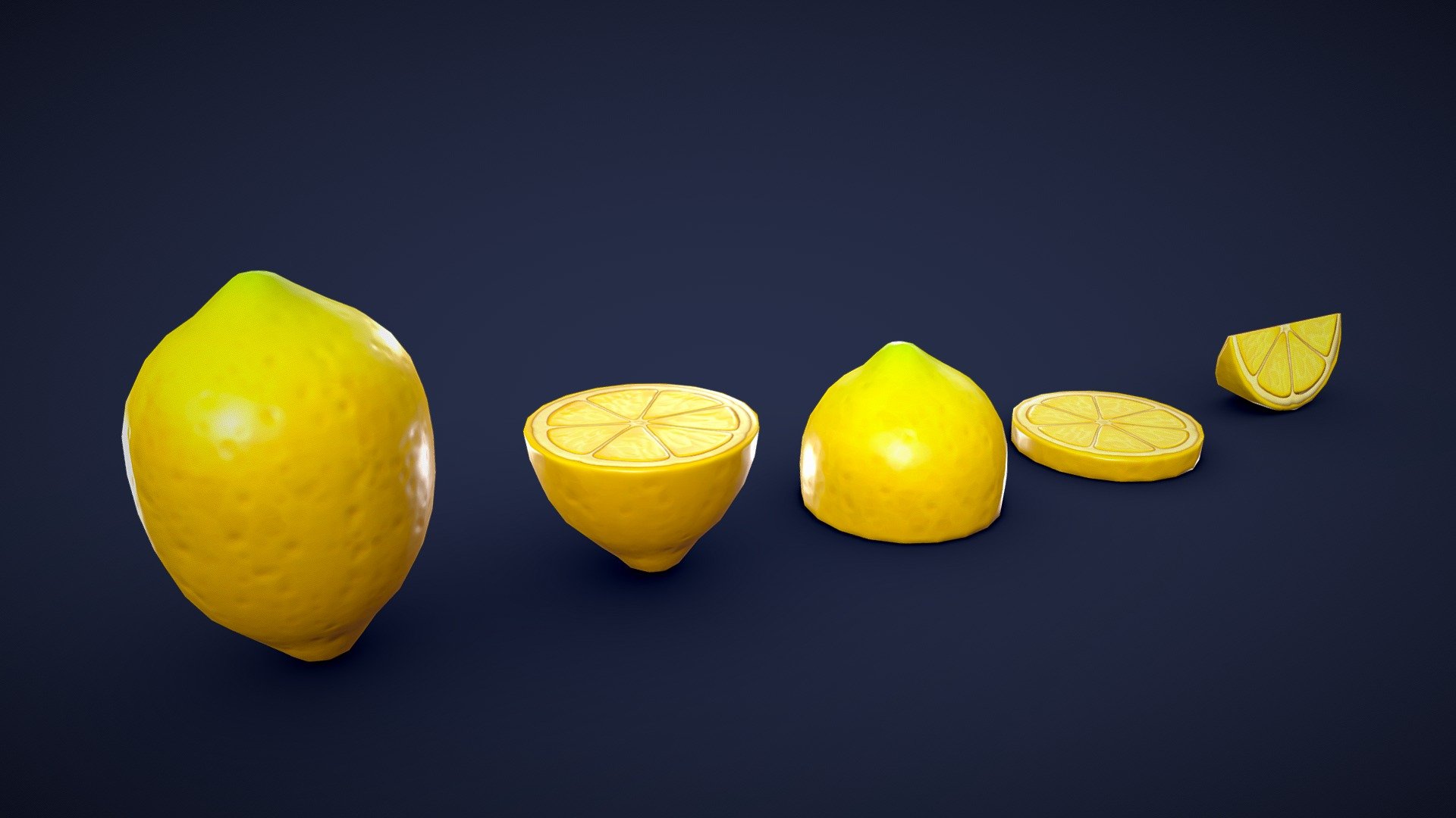 This asset pack contains 5 different lemon meshes. Whether you need some fresh ingredients for a cooking game or some colorful props for a supermarket scene, this 3D stylized lemon asset pack has you covered! 🍋

Model information:




Optimized low-poly assets for real-time usage.

Optimized and clean UV mapping.

2K and 4K textures for the assets are included.

Compatible with Unreal Engine, Unity and similar engines.

All assets are included in a separate file as well.
 - Stylized Lemon - Low Poly - Buy Royalty Free 3D model by Lars Korden (@Lark.Art) 3d model