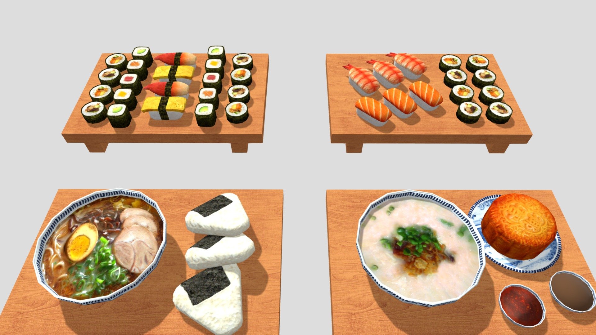 Rolls, sushi, rice, with due desire, all this can be obtained anywhere 3d model