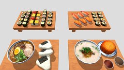 Cartoon Chinese Dishes food, fish, china, foods, rolls, food3dmodel