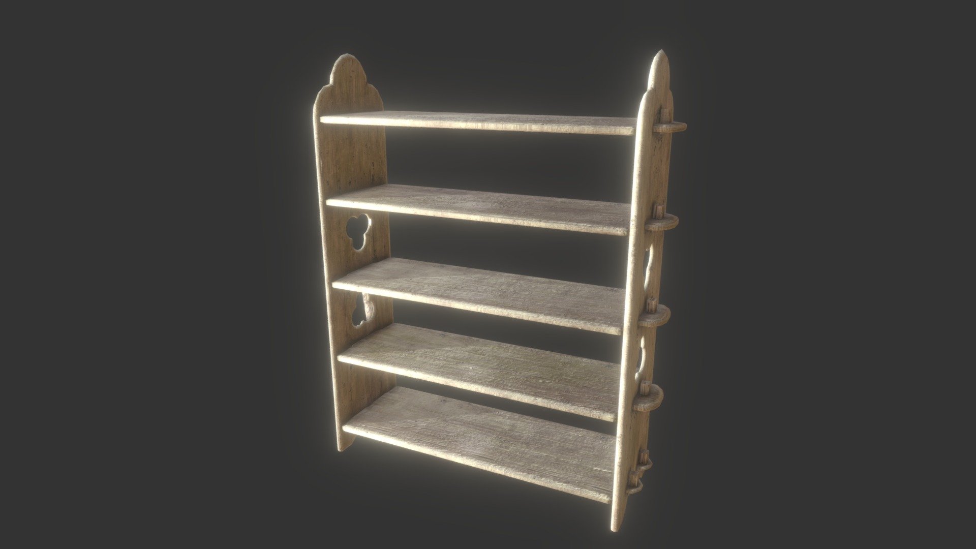 A basic carved wood shelf using traditional medieval motifs and design 3d model