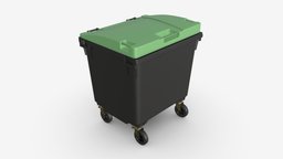 Mobile Waste Container 1100 L green, dump, urban, trash, can, garbage, waste, recycle, bin, box, rubbish, 1100, liter, 3d, pbr, container, plastic, black, environment