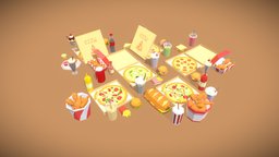Fast Food Cluster drink, food, fastfood, lowpoly, gameasset