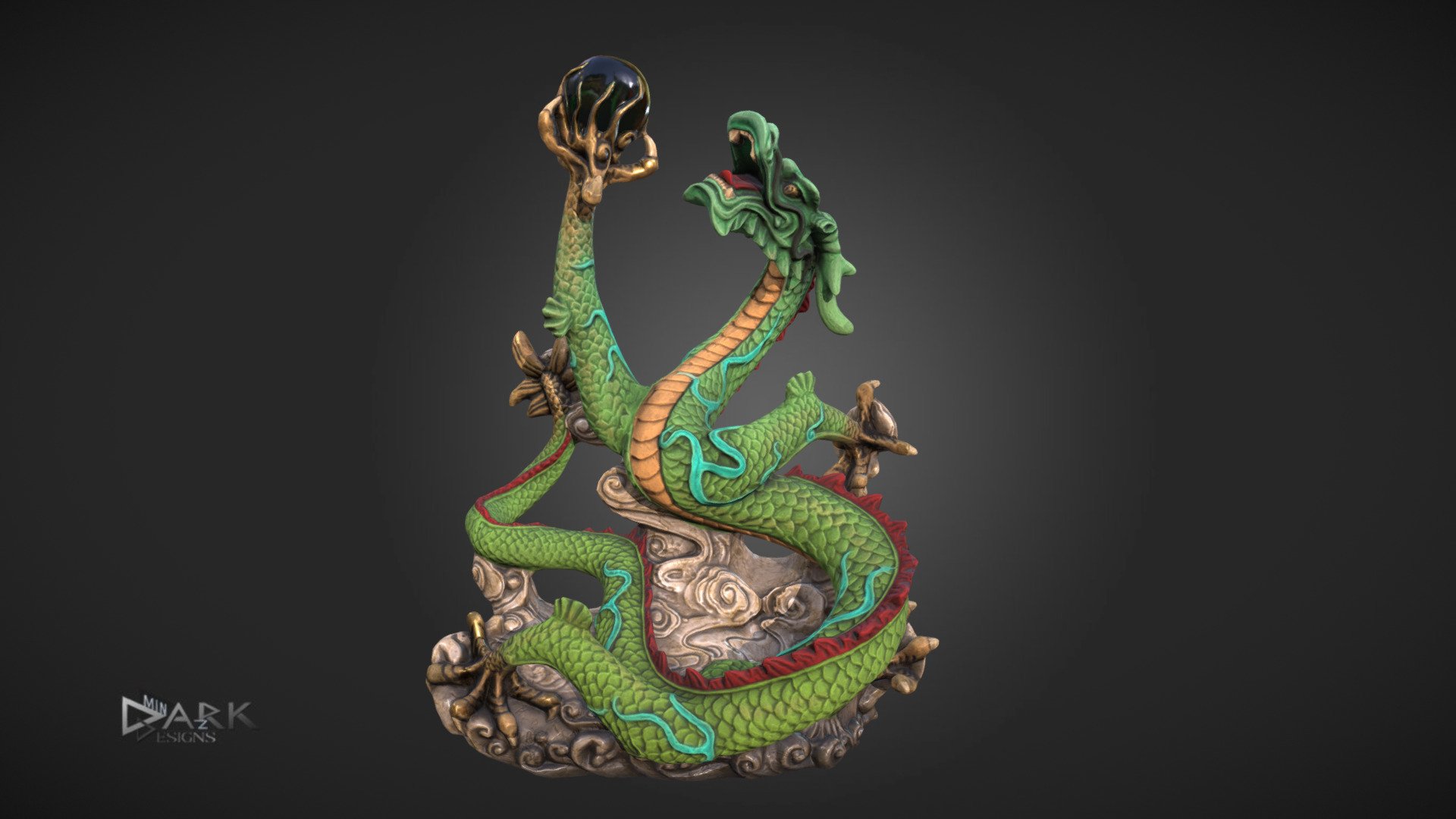 A magical dragon influenced by ancient Chinese Paintings and Dragonball's Shenlong 
Lowpoly with ZRemesher, UV with 3D-Coat and Textures/Bakes with Substance Painter 

Highpoly scan by Artec 3D: 
https://sketchfab.com/models/93d65f56fdd34311ad55112f90ba4a82 - Dragon Statue Reimagined - 3D model by dark-minaz 3d model