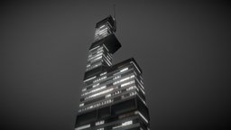 simple HighRise Building 70ties cyberpunk, obj, skyscraper, highrise, science-fiction, unity, architecture, game, blender, texture, lowpoly, scifi, futuristic, house, city, building, textured