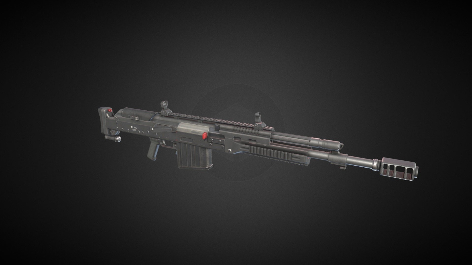 Based on random image that was based on some early AK-50 concept of 50 cal AK by AK guy INC (before they changed design so much that it didnt even look like AK anymore.)  

Model is rigged, but there is also version with all parts separated.  

It have 4 PBR Materials in 4K. Black and FDE colors are included.

Verts: 19K

Tris: 35K  

Made in Blender 3d model