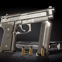 Beretta M9A1 Chrome substancepainter, weapon, 3dsmax, hardsurface