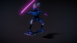 Cyber Skater skateboard, skater, mecha, cyborg, character, game, lowpoly, futuristic, animated, blade, hypercasual