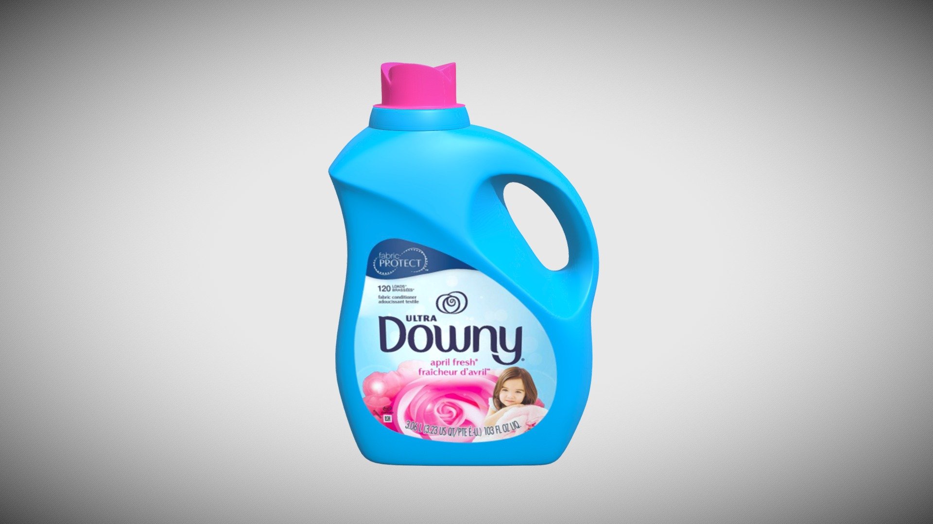 Detailed model of ultra downy april fresh detergent bottle modeled in Cinema 4D.The model was created using approximate real world dimensions.

The model has 21,140 polys and 21,192 vertices.

An additional file has been provided containing the original Cinema 4D project file, textures and other 3d export files such as 3ds, fbx, obj and stl 3d model