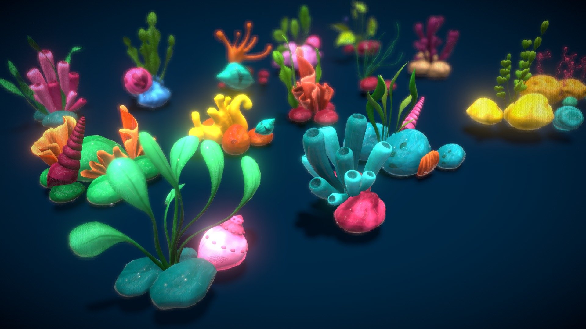 This is Cartoon Seaweed 4 is now available with animation for some coral!
As its name, this asset is extensively packed for easy creation of complex underwater environments.
All elements help you to create a colorful world for an aquarium game, fishing game, or simply decoration item in your social game!
Pack contains 15 +prefabs, easy to customize your own forest of underwater plants. In detail, the model is attached as below:
- Seaweed : 15+ types in the 100+ variations
Atlas texture with size 1024x1024.
Geometry:
+Triangles: 85347
+Polygons: 46346
+Vertices: 44050 - Cartoon Seaweed 4 - Buy Royalty Free 3D model by vustudios 3d model