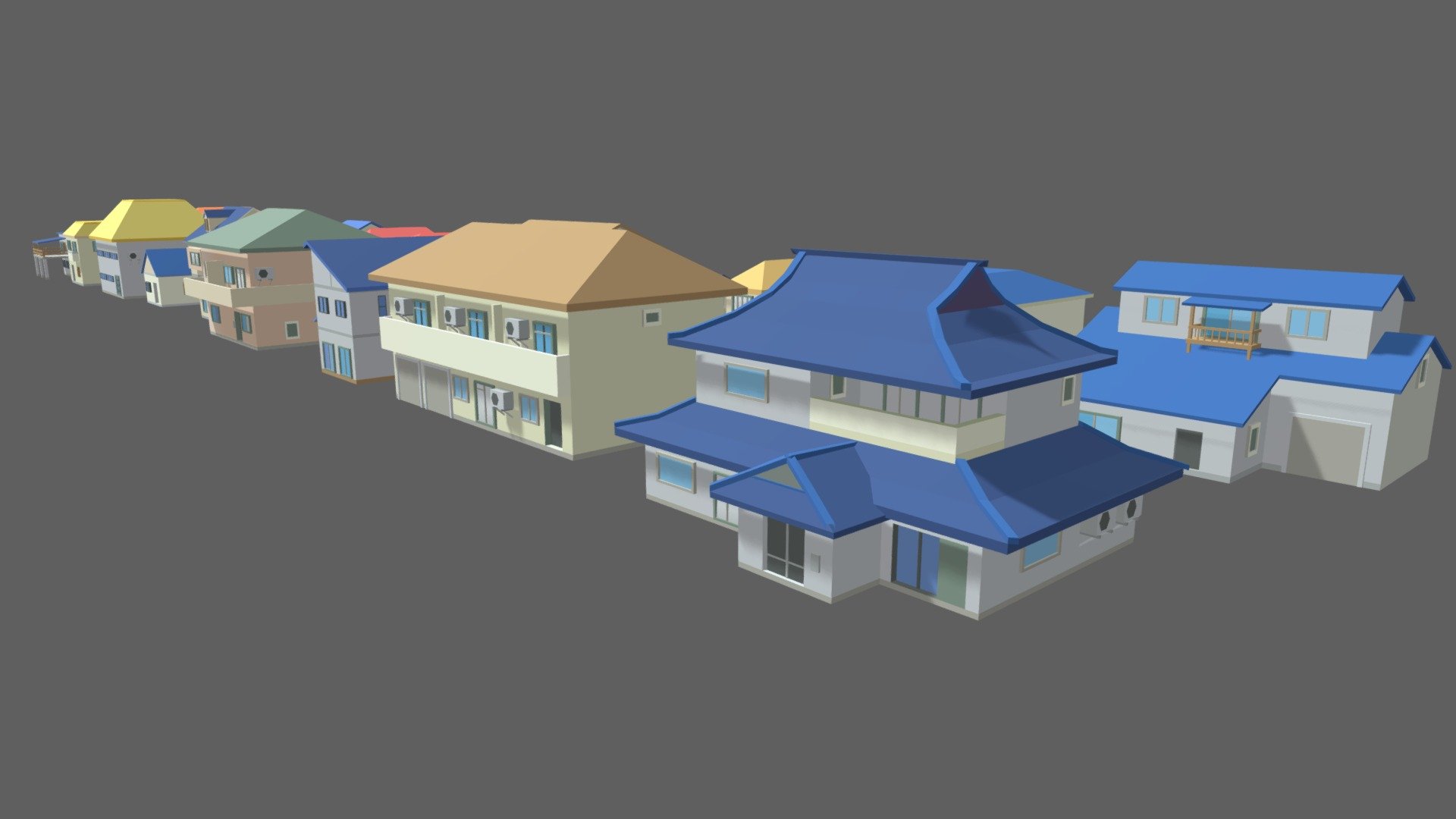 20 low poly Japanese house in Anime style
Ideal for outdoor decor and close-ups (Animation) 
Or for mobile game decor

Technical detail:
* Format: FBX 7.4 binaire
* Number materials: 1
* Number textures: 1
* Number meshs: 20
* Number skeletons: 0
* Texture size: (284x284) - Pack Anime House Low-Poly - 3D model by JABAMI Production (@JabamiProduction) 3d model
