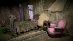 Abandoned Room victorian, abandoned, grass, bed, bedroom, furniture, rubble, fancy, rug, curtain, curtains, abandoned-house, chair, house