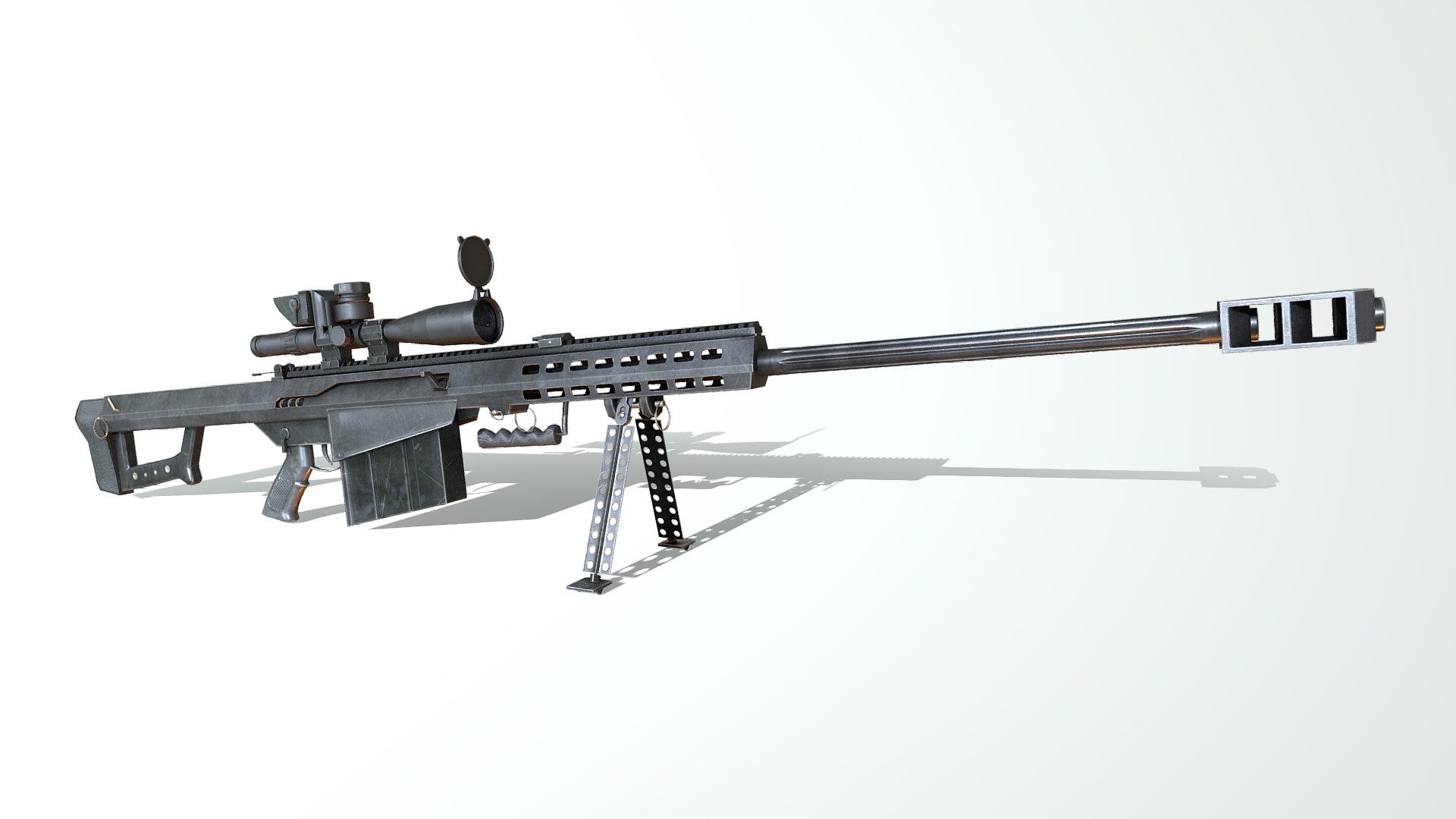 Low poly and photorealistic Barrett M82 Sniper, perfect for game environments.




File format: FBX, OBJ, MAX

Triangles: 22.147

Textures: Sniper - 4K, 2K (Albedo, Normal, Metallic, Roughness, AO)  Bipod - 2K, 1K (Albedo, Normal, Metallic, Roughness, AO)

Real-world scale
 - Barrett M82 Sniper - Buy Royalty Free 3D model by Darken (@darken14) 3d model