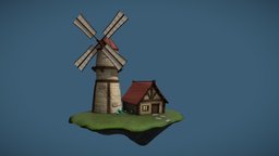 Fantasy Windmill painted, stylised, windmill, fable, substancepainter, substance, low-poly, lowpoly, stylized, fantasy