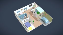 Low Poly Apartment n7 room, exterior, flat, pack, apartment, collection, furniture, props, package, houseware, houseroom, architecture, cartoon, lowpoly, house, home, building, interior, modular, environment