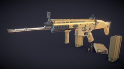 FN SCAR® 17S rifle, scar, bullets, automatic, allegorithmic, blender, substance-painter