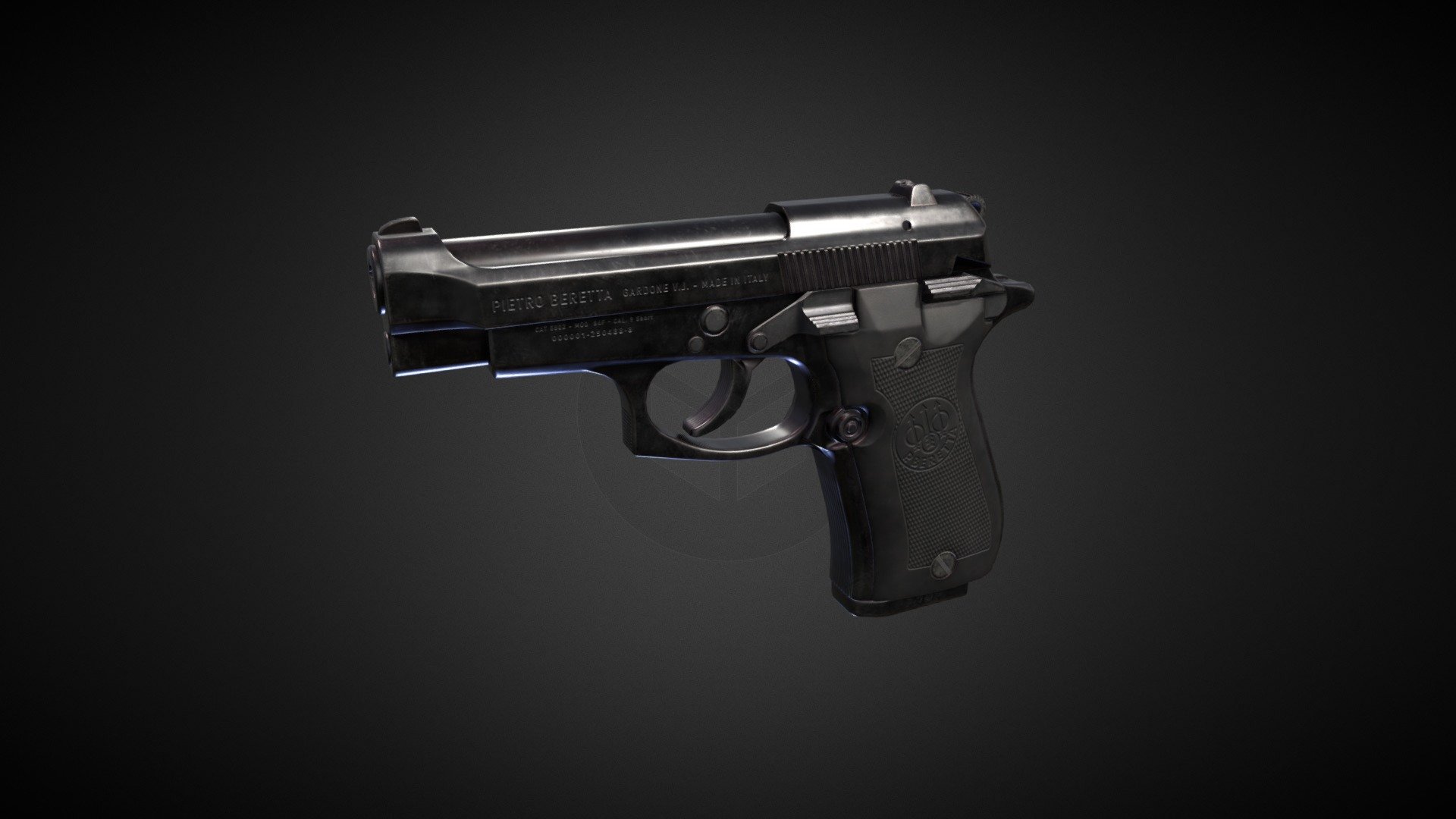 Classic compact pistol from Beretta in 9mm short.  

Model is rigged, it have two PBR materials in 4K. Black and Nickel plated colors available.

Tris:13K

Verts: 6K  

Made in Blender 3d model