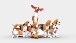 Low Poly Beagle Dogs Pack doggie, cute, dog, pet, canine, beagle, good-boy