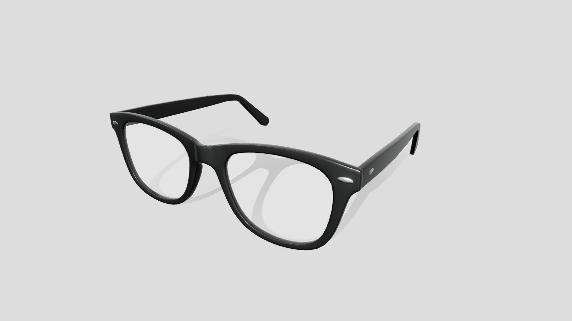 Glasses. Modelled to real world dimensions:  frame width 145 mm, frame height  47 mm, arm length 139 mm. Made with Blender 3.6 3d model