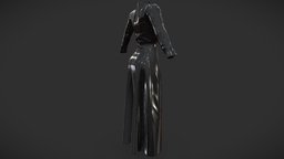 Shiny Black Latex Long Female Coat standing, fashion, girls, clothes, coat, shiny, collar, womens, wear, latex, pbr, low, poly, female, black