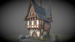 The Cliff Tavern tower, cliff, table, course, fog, blender, fantasy, environment