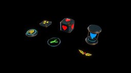 Modular Pick Up Items Examples spacecraft, pickup, item, pick, jet, items, pickups, gameass, game, pbr, lowpoly, gameart, ship, modular, space, spaceship
