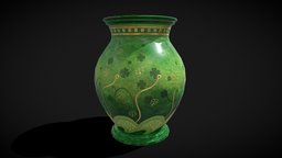 Carved Painted Green Pot