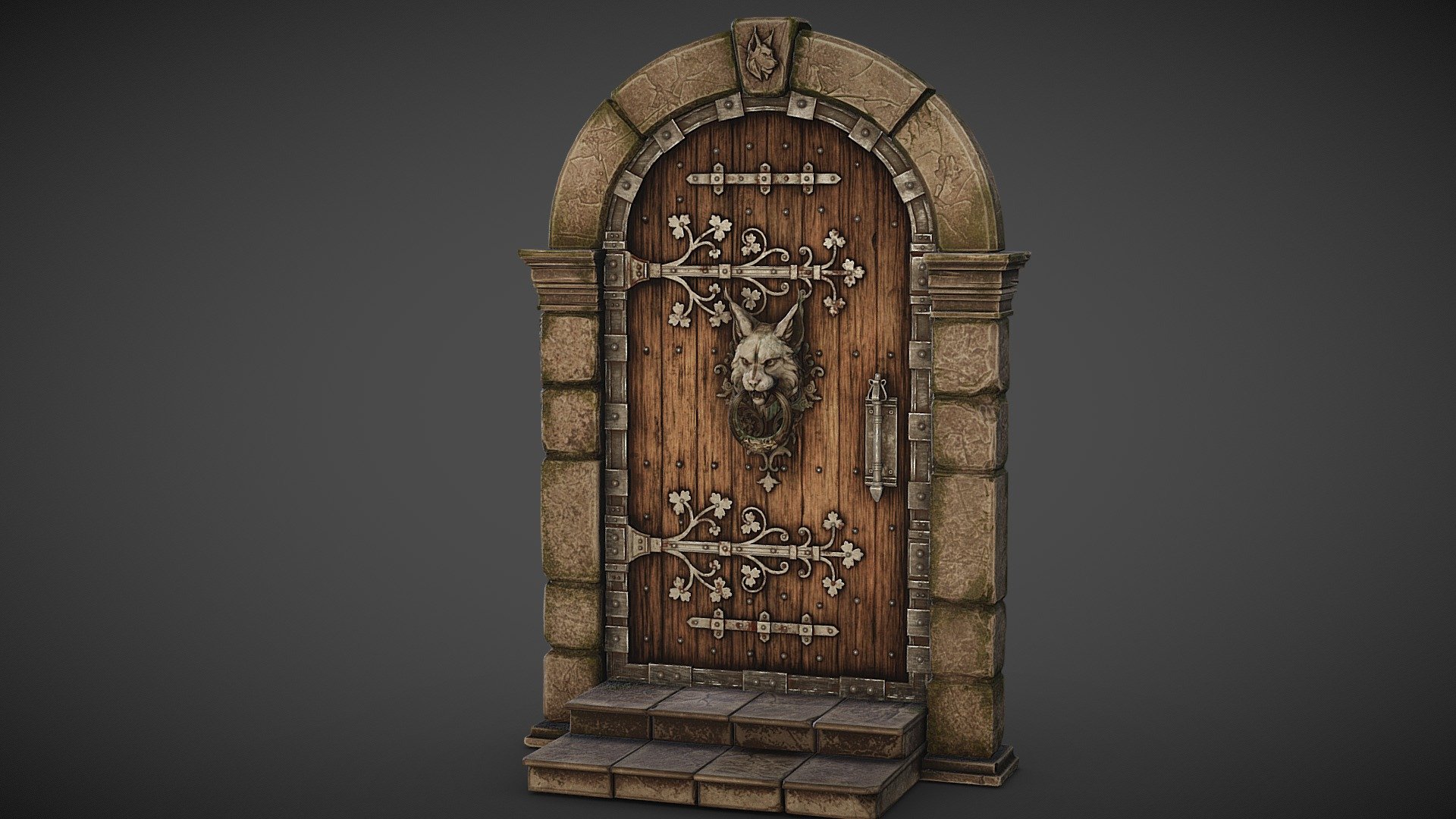 Medieval door with lynx door knocker - 3D model by nu24 3d model