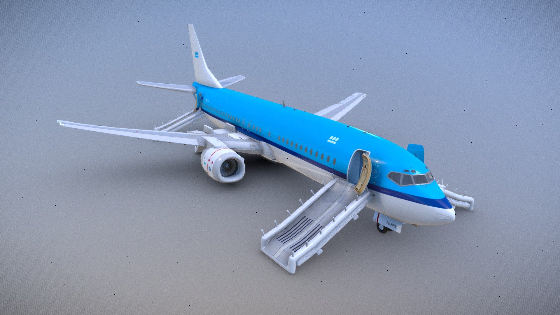 Passenger airplane with emergency evacuation slides deployed.

An evacuation slide is an inflatable slide used to evacuate an aircraft quickly.

Created in 3ds Max and converted to USDZ using Xcode. No interior, for external views only 3d model