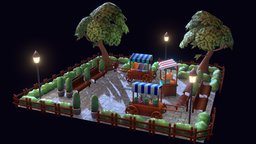 Park Hand painted handpainted, lowpoly, gameasset