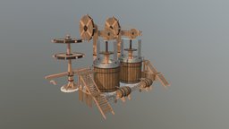 Winery / Vineyard Wine Press medieval, winery, barrels, mechanism, vineyard, winepress