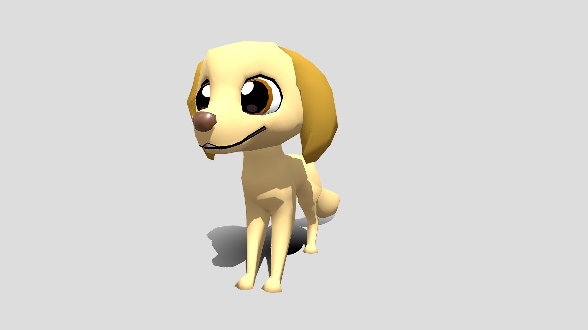 Since it has been 2 years since I posted the Stylized German Shepherd, I thought it was time to post another dog for all you dog-lovers out there.

This dog is more cartoony than the German Shepherd, and he has large puppy-dog eyes that can blink. The blink is controlled through shape keys. 

This dog is fairly low poly and has 1268 verts. Most of the verts are in the tail and the eye. His body and head are fairly low poly. 

Once I UV unwrap this dog and add more animations, I plan on making him a free downloadable. This dog is based on a Golden Retriever 3d model