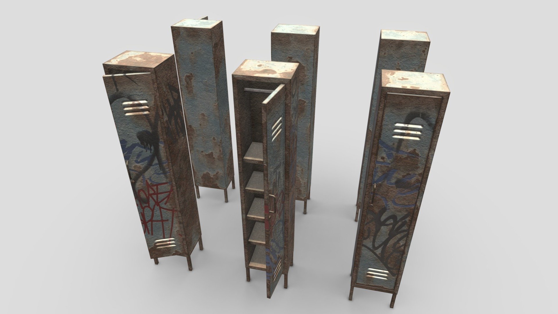 This set is suitable for filling any game, any visualizations. Modular sections are easy to piece together in a variety of combinations. It's readily available to import in Unity3D and Ue4. Very easy to modify. All materials and textures included. The texture is made in substance painter.

Textures:

2048x2048 PBR, png  (2 versions, with and without graffiti) - Abandoned Locker - 3D model by Crazy_8 (@korboleevd) 3d model