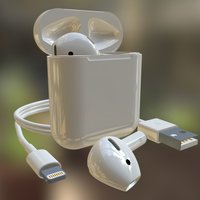Apple AirPods 3D model iphone, ipad, speaker, wireless, mac, sound, apple, 7, usb, case, headphones, plus, box, bluetooth, lightning, cable, earpods, iphone7, airpods, watch