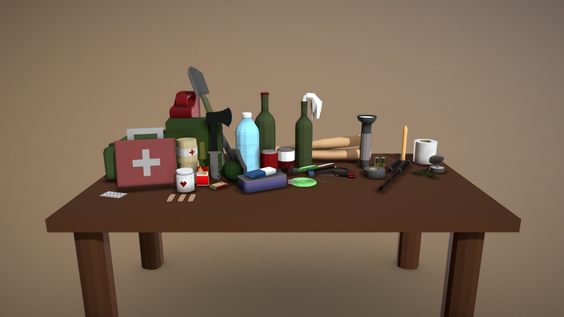 If you're looking for low poly 3D models to create a survival game, this pack is a great option. It includes a variety of models for different kinds of objects, so you can create a detailed and believable game world. The pack includes models for weapons, materials, and other objects. There's a lot of variety, so you can create a unique and interesting game. The models are all low poly, so they'll run smoothly on most devices.


In the deep dark apocalypse you will need more of things suited for survival than before.
Pack of 40 stylish models!


Detailed Low-poly models ready to use.
Every thing has its unique color.


Ready for use in game development
Right to use for Unreal Engine 4, Unity and more.


Use it for anything you want!
Be creative, if you want to expand on models you can!


Exported in many formats
Exported in .OBJ, .FBX, .DAE, .STL - Low-poly Survival Pack - Buy Royalty Free 3D model by Šimon Ustal (@simonustal) 3d model