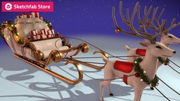 Santas Sleigh with reindeers santa, christmas, reindeer, santaclaus, holidays, gifts, sleigh, festive, holidayseason, holiday-decorations