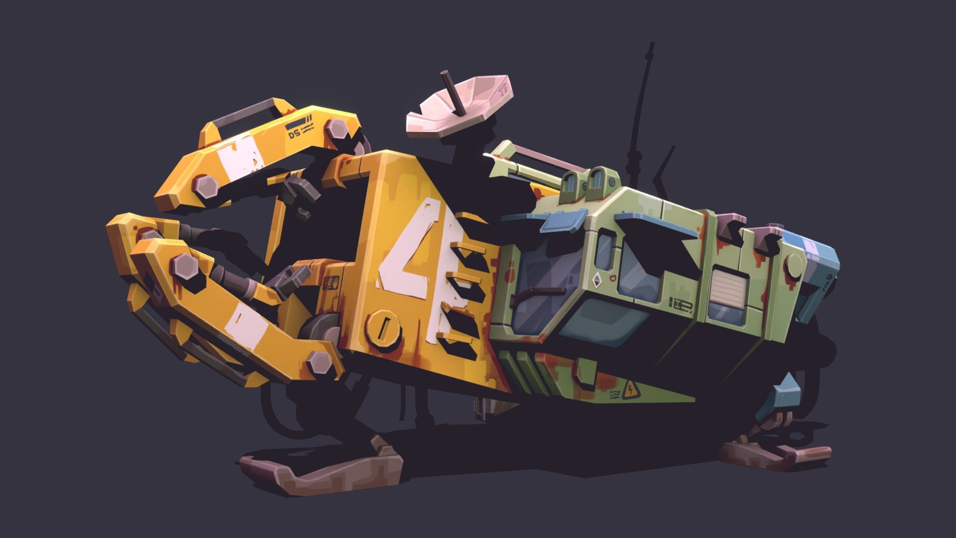 Space garbage collector. Made this model for a local community competiotion.
Inspired by Blackbird Interactive Homeworld: Deserts of Kharak concepts and Hamish Frater art (check it out - it's amazing) - Garbage collector - 3D model by Alex Pushilin (@plannit) 3d model