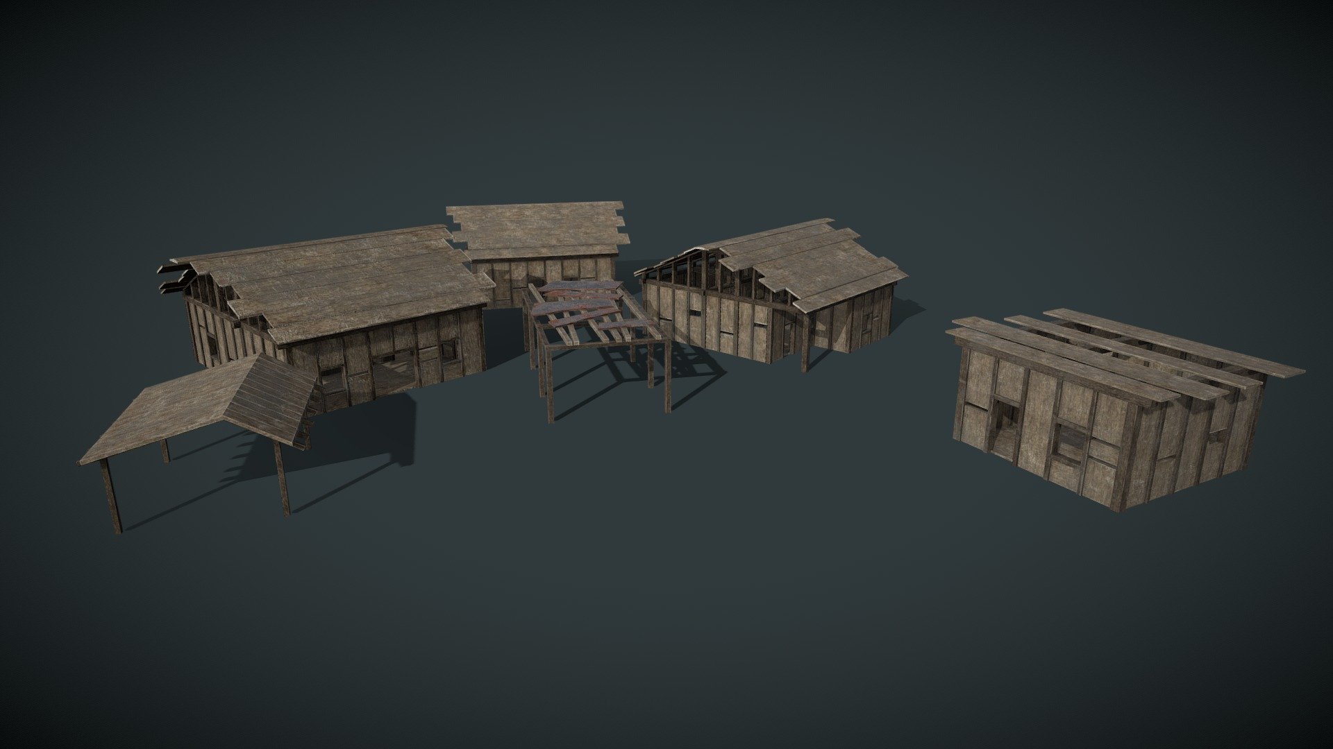 Some house variations from my old maps. 
Wooden forest house variations can be used to populate forests or you 
can dismantle and rearrange them in blender 3d model