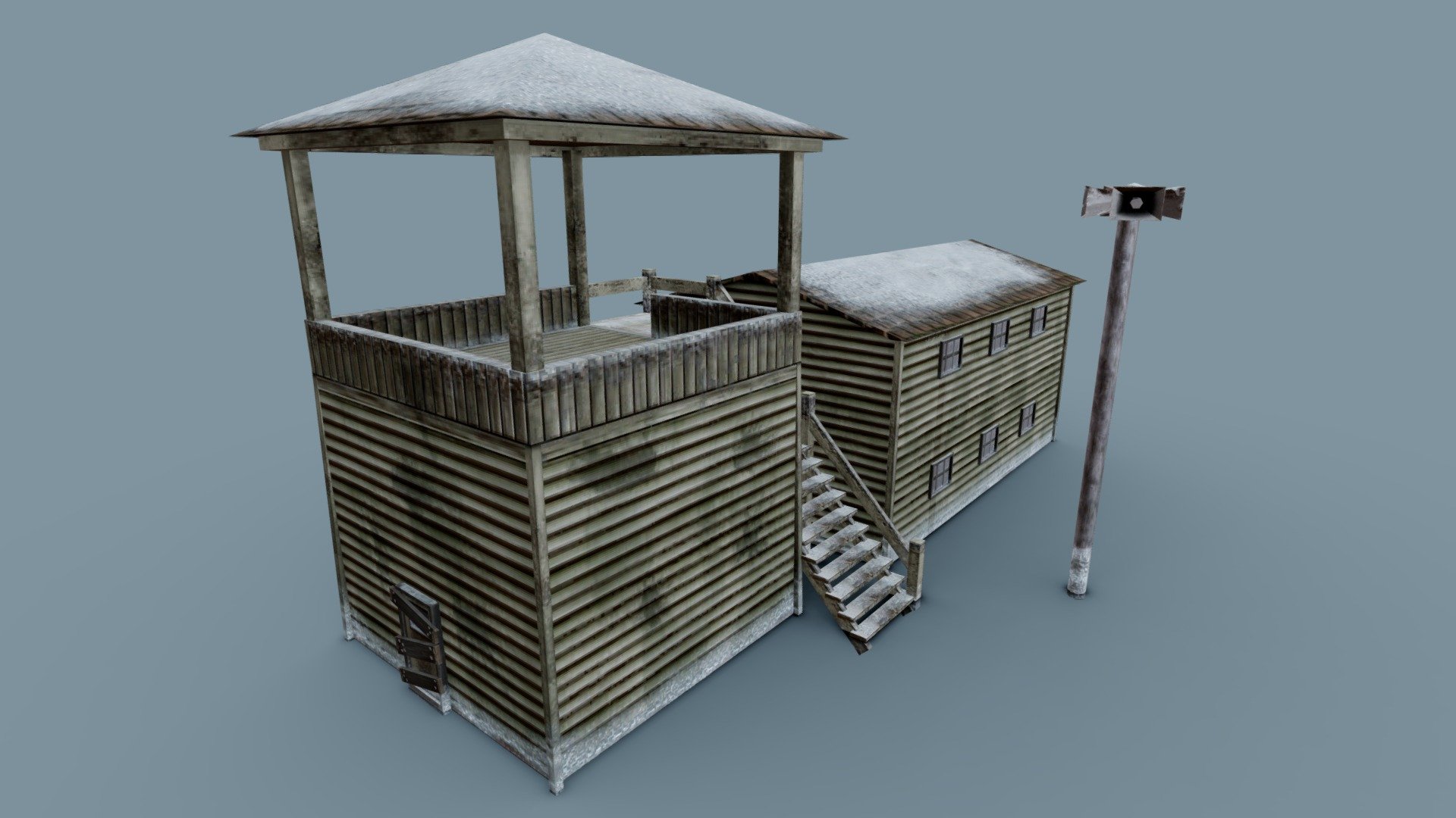 Low-Poly barracks made for a Retro Boomer Shooter project. It is madeout of modular pieces to make variants as needed. Textures are 1024x1024, colors are limited to 256 3d model