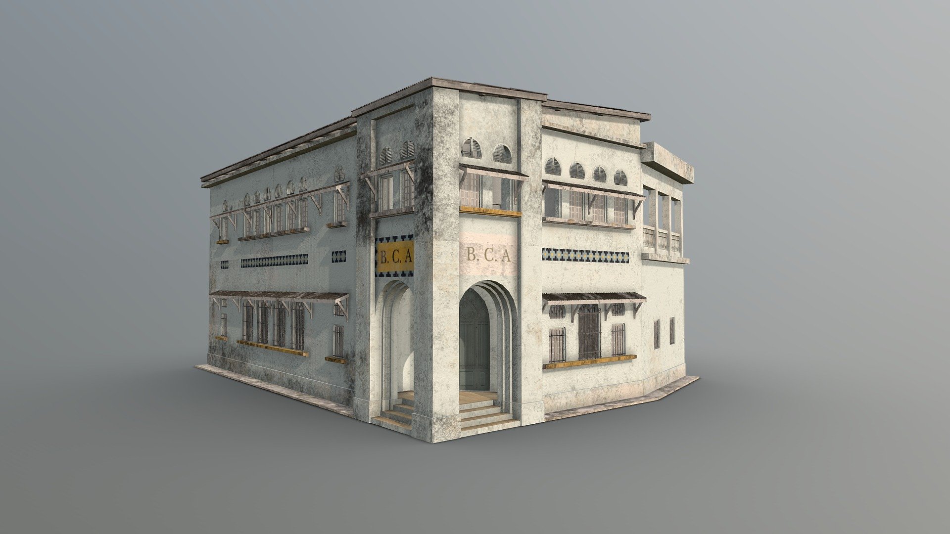 Colonial building is the building that combines the style of the colonizer and the colonized 3d model